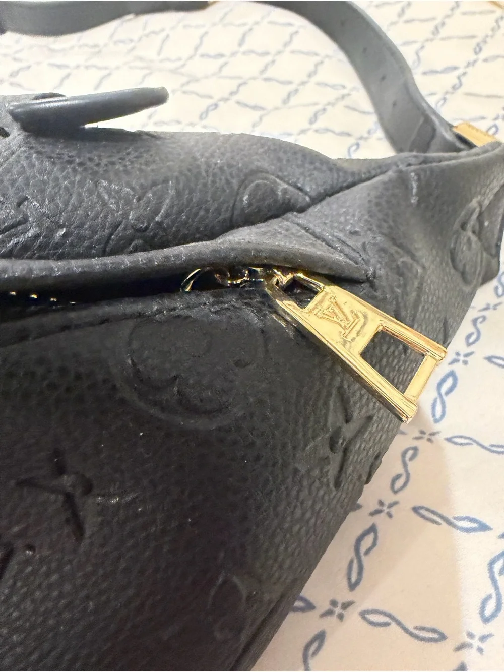Black Designer Monogram Leather Crossbody Belt Bag